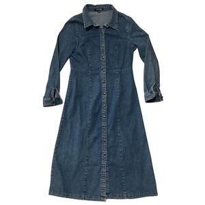 Chadwicks of Boston Denim Dress W 12 Blue Long Sleeve Button Front Midi - Fair